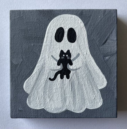 Ghost grasping a terrified black cat